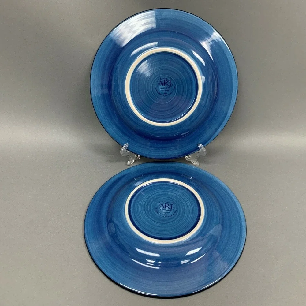 Living Art Brighton Dinner Plates Multi-color Blue Beige Red‎ Orange Lot of 2